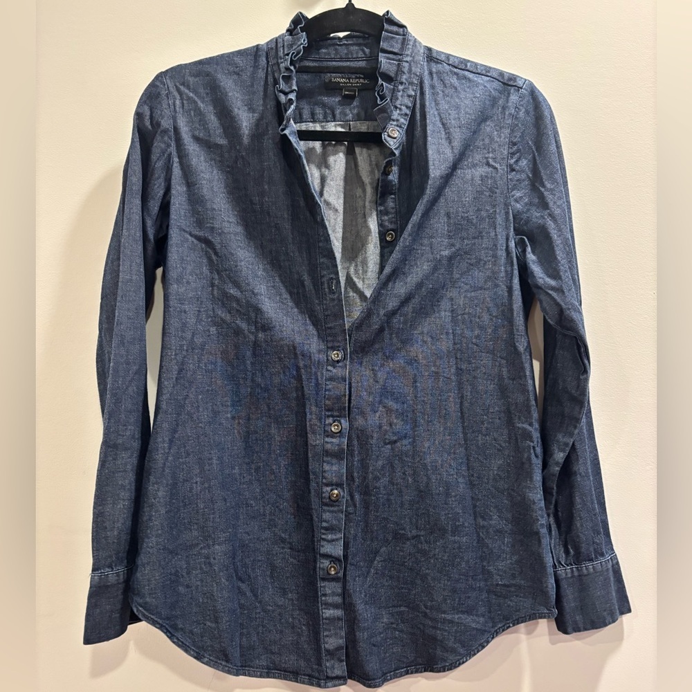 Banana Republic Denim Button-Down Shirt in Dark Blue